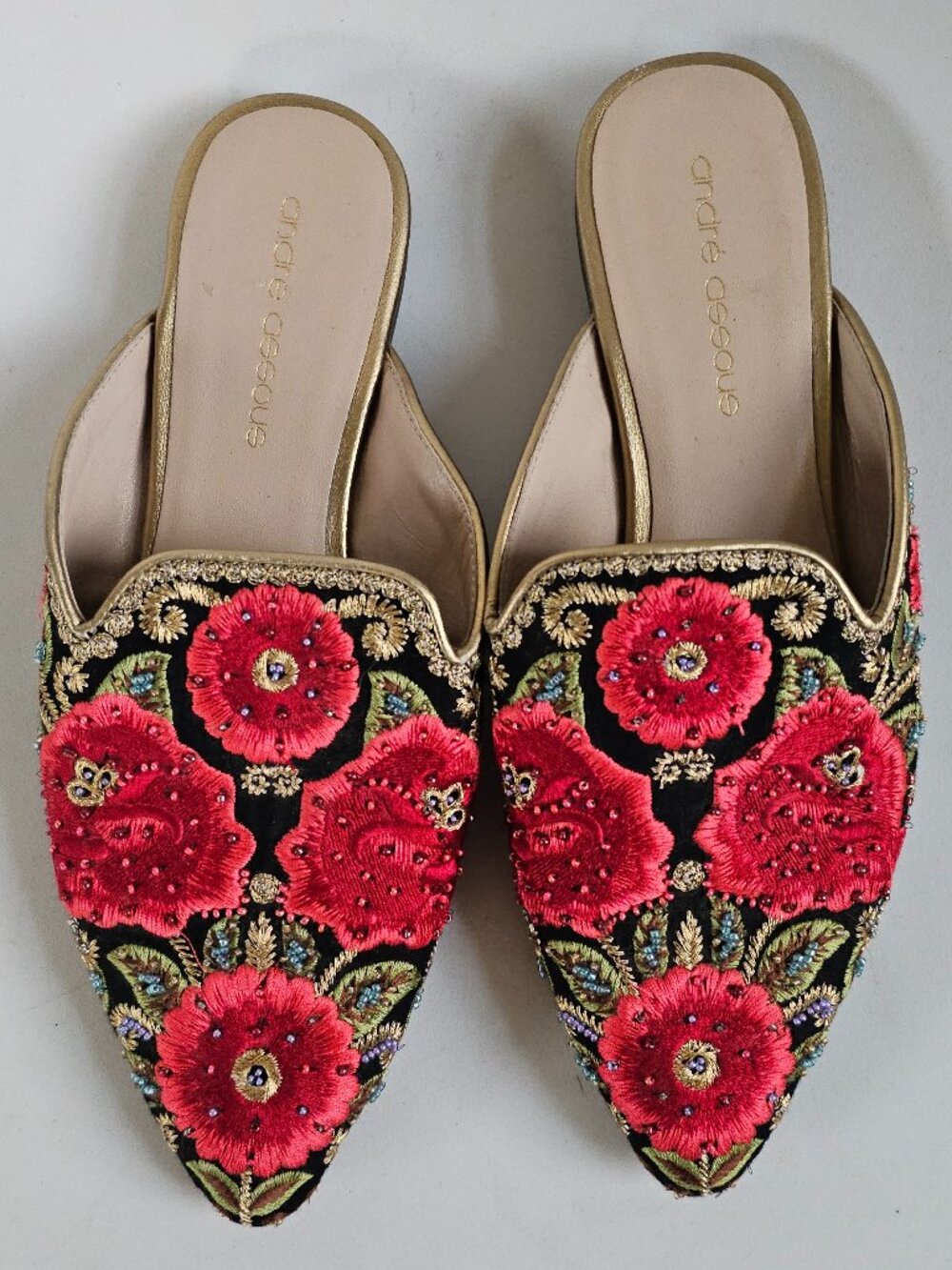 ANDRE ASSOUS Floral Embroidered Mules